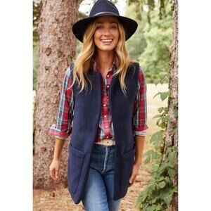 Dudley Stephens Preppy Coastal Grandmacore Fleece Sleeveless Long Vest Jacket